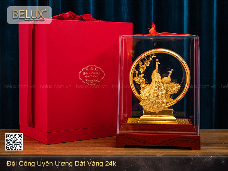 Tượng Đôi Công Uyên Ương Dát Vàng 24k